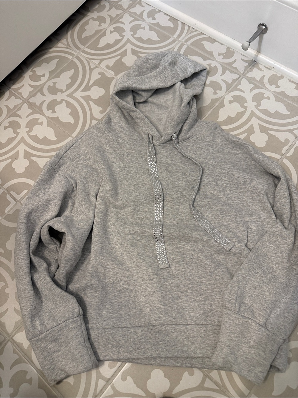 Express Gray Hoodie Sweatshirt with Rhinestone Drawstrings. Worn once